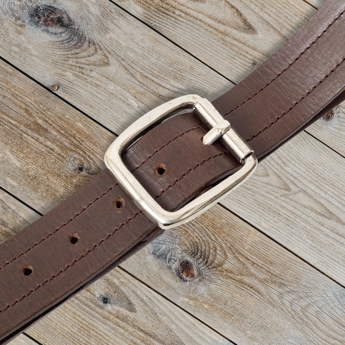 Pinnacle, brown belt with a double stitch.
