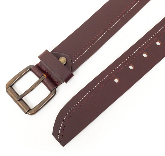 Lumina, the burgundy belt with contrast stitch.