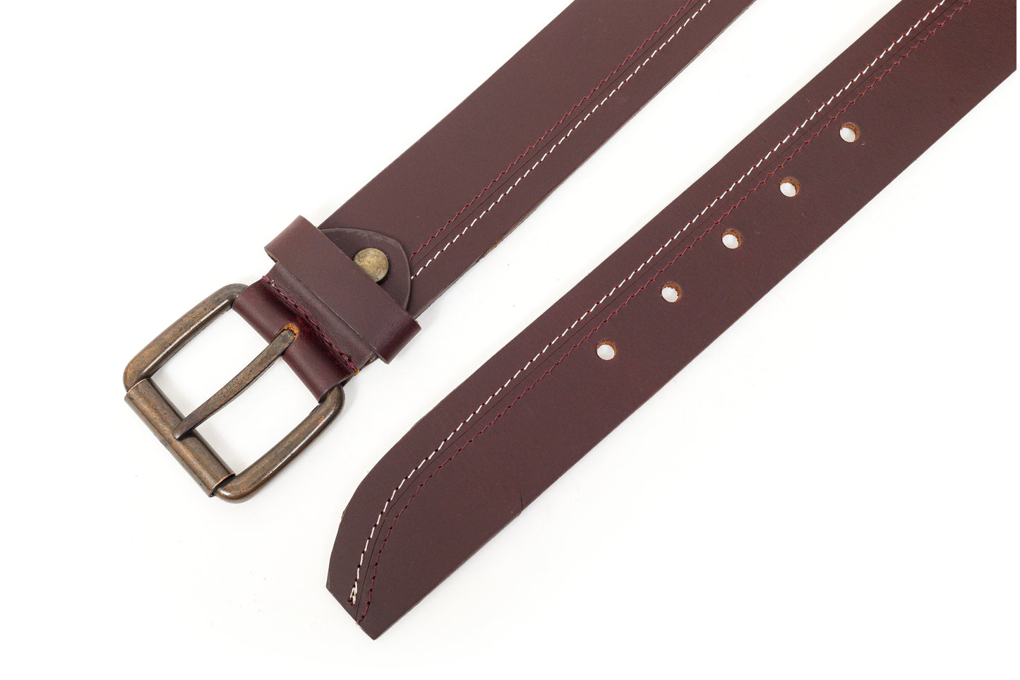 Lumina, the burgundy belt with contrast stitch.