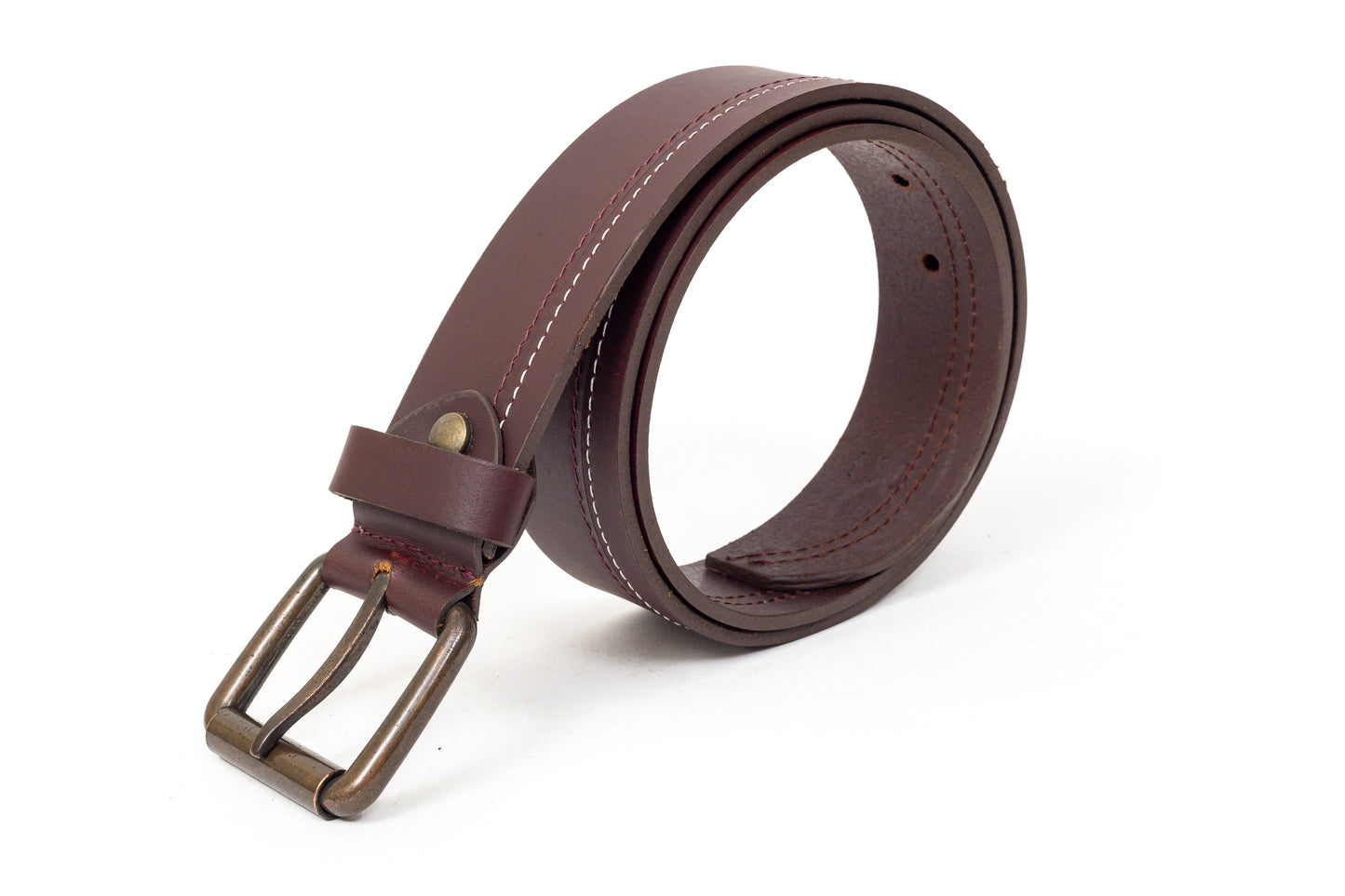 Lumina, the burgundy belt with contrast stitch.